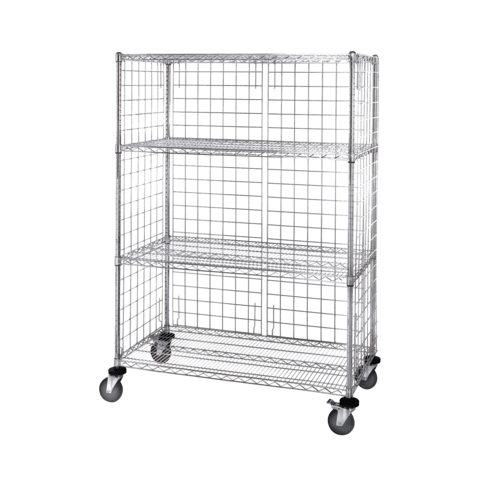 Quantum Three Sided 5 Shelf Cart with Enclosure Panels 24 inchw x 36 inchl x 69 inchh
