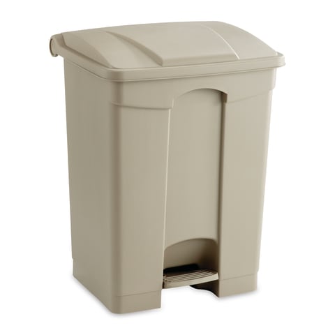 Large Capacity Plastic Step-On Receptacle, 17 gal, Plastic, Tan Large Capacity Plastic Step-On Receptacle, 17 gal, Plastic, Tan