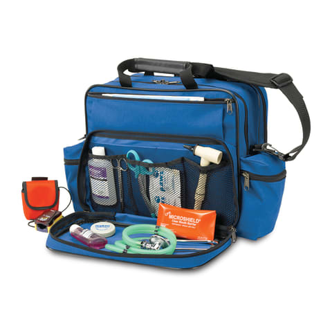 Hopkins Medical Products Original Home Health Shoulder Bag, 70D Waterproof  Nylon, Fold-Down Compartment, Adjustable Straps, 14x11x7 inch, Navy Blue