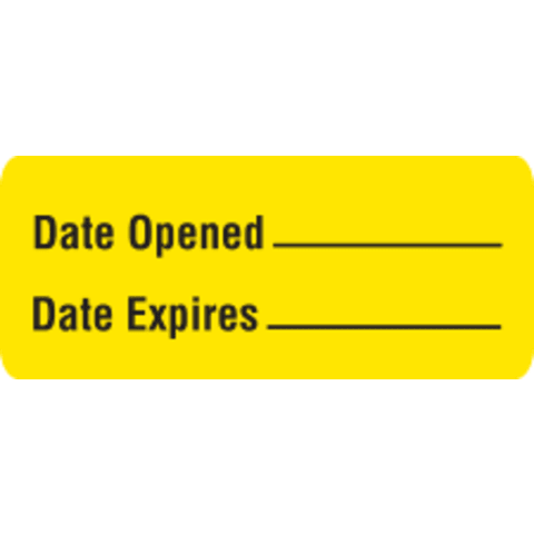 Market Lab Date Opened/Date Expires Label, Yellow, 1000/pk, Quantity: Each