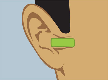 Drawing of ear plug properly inserted into an ear