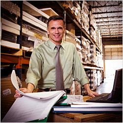 Man in shipping facility